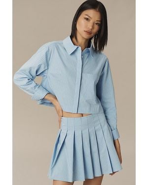 Maeve Stripe Pleated Mini Skirt - Blue