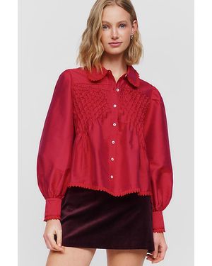 Maeve Smocked Puff Sleeve Blouse - Red