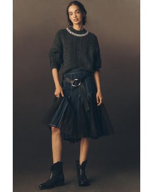 Pilcro Tulle Godet Denim Mid Skirt - Blue