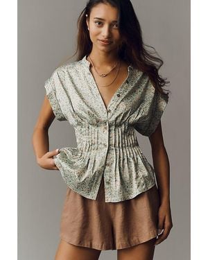 Pilcro The Linden Silky Pleated Waisted Blouse By - Brown