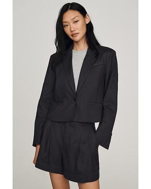 Maeve Linen-Blend Stretch Crop Blazer - Blue