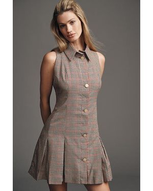 Maeve Sleeveless Button-Front A-Line Mini Dress - Brown