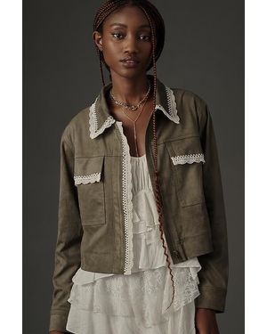 Dolan Left Coast Lace-Trim Faux-Suede Jacket - Brown