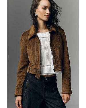 Pilcro Faux-Suede Shrunken Moto Jacket - Brown
