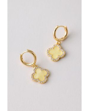 By Anthropologie Plated Clover Huggie Hoop Earrings - Metallic
