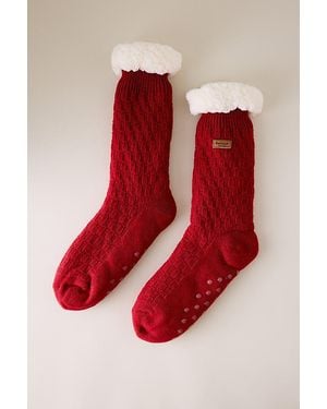 Barbour Cable Knit Lounge Socks - Red