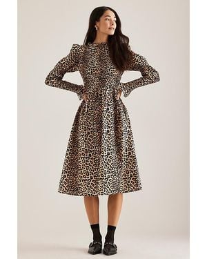 Y.A.S Y. A.Chemma Long-Sleeve Smock Midi Dress - Natural