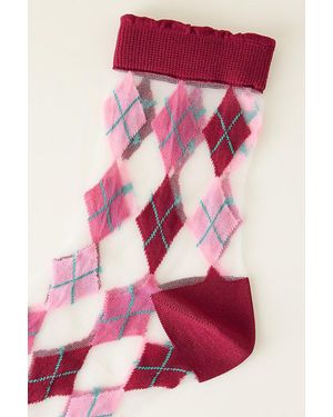 Anthropologie Argyle Sheer Socks - Pink
