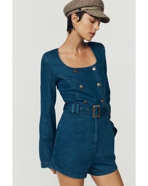 By Anthropologie 100% Cotton Tailored Denim Playsuit - Blue