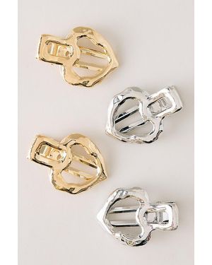 By Anthropologie Mixed Metal Heart Clips, Set Of Four - Natural