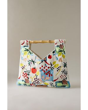 Maeve Beaded Bamboo Tote Bag - Grey