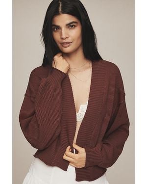 Flat White Livvy Waffle Knit Cardigan - Brown