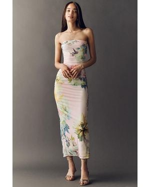 AFRM Strapless Mesh Midi Dress - Grey