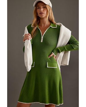 Anthropologie Luna Long-Sleeve Zip-Front Knit Midi Dress - Green