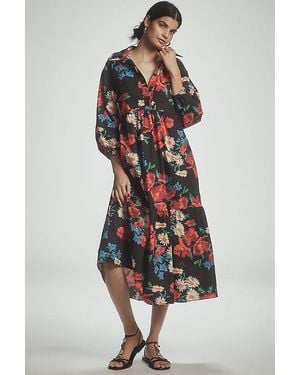 Maeve The Bettina Tiered Midi Shirt Dress By - Pink