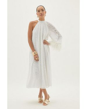 By Anthropologie Halter Feather-Cuff Maxi Dress - White