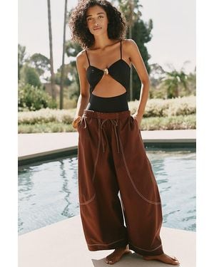 Celandine Cotton-Linen Barrel Leg Trousers - Brown