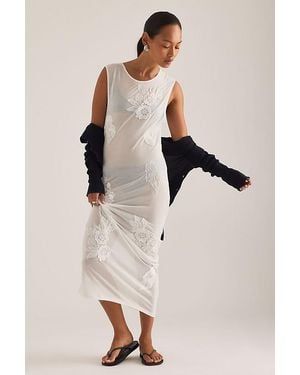 OperaSPORT Eira Sheer Lace Appliqué Maxi Dress - Natural