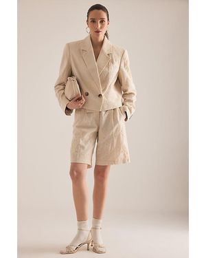Maeve Embroidered Cropped Blazer - Natural