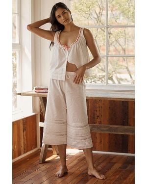 Damson Madder Elodie Cropped Broderie Trousers - Brown