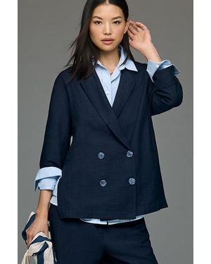 By Anthropologie Short-Sleeve Oversized Blazer - Blue