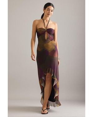 Celandine High-Low Cutout Halter Dress - Brown