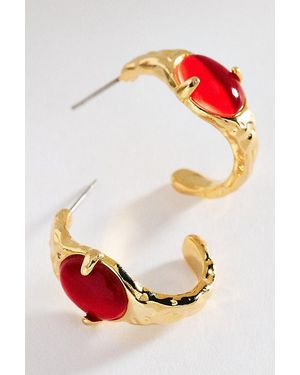 By Anthropologie Mini Stone Hoop Earrings - Red