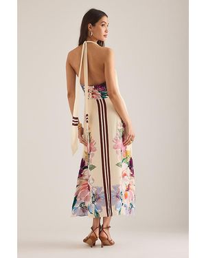 By Anthropologie Halter V-Neck Fit & Flare Midi Dress in Blue | Lyst UK