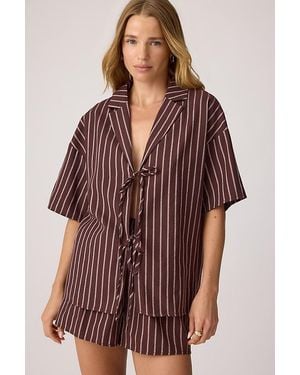 4th & Reckless Lara Stripe Tie-Front Shirt - Brown