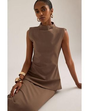 Odd Muse High-Neck Sleeveless Top - Brown