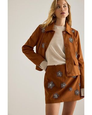 By Anthropologie Faux-Suede Embellished Mini Skirt - Brown