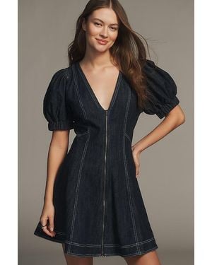 Pilcro Puff-Sleeve Denim Mini Dress - Black