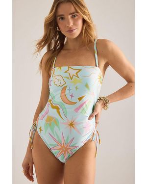 Never Fully Dressed Printed Bandeau One-Piece Swimsuit - Blue