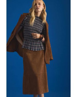 By Anthropologie Suede Midi Skirt - Natural