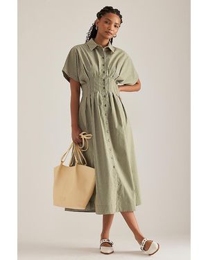 Exquise The Tobie Button-Front Pleated Shirt Dress By - Green