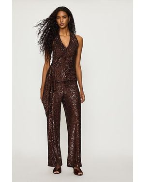 Bardot Simone Sequin Straight-Leg Trousers - Brown