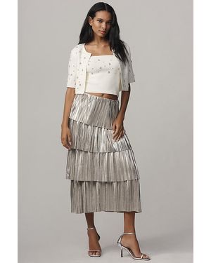 By Anthropologie Metallic Plisse Tiered Midi Skirt - Multicolour