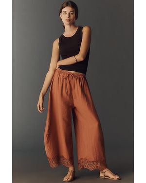 By Anthropologie Cropped Lace-Hem Trousers - Grey