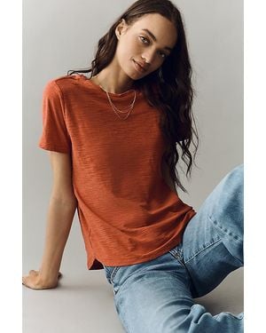 Pilcro The Bennie Slim Crew Neck Cotton-Slub T-Shirt By - Red