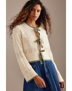 Anthropologie Pointelle Tie-Front Cardigan - Blue