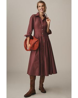 By Anthropologie Drop-Waist Midi Shirt Dress - Brown