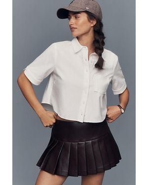 Maeve Merritt Short-Sleeve Cropped Buttondown Shirt By - Grey