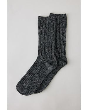 By Anthropologie Metallic Ribbed Trouser Socks - Black