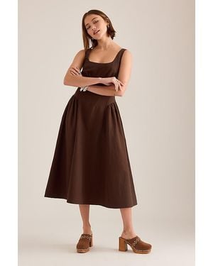 By Anthropologie Cotton-Linen Hourglass Midi Dress - Brown