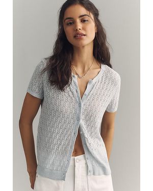 By Anthropologie The Juliet Pointelle Short-Sleeve Cotton-Blend Cardigan - Grey