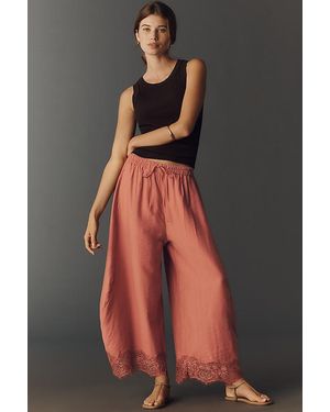 By Anthropologie Cropped Lace-Hem Trousers - Grey