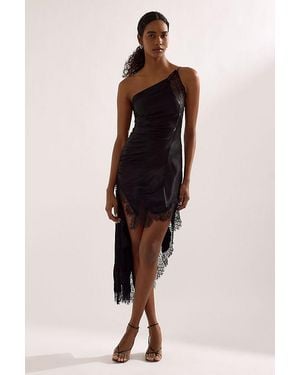 Anthropologie Bardot Rayner Asymmetric Lace-Trim Midi Dress - Black