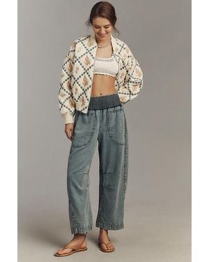 Pilcro The Reese Smocked Pull-On Barrel Trousers: Denim Edition - Blue