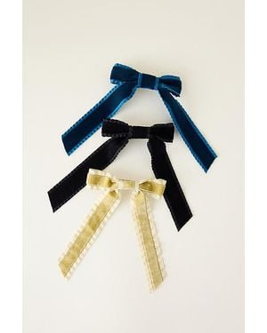 Anthropologie Velvet Bow Barrettes, Set Of 3 - Blue