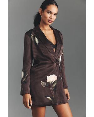 By Anthropologie Printed Sliky Blazer Dress - Grey